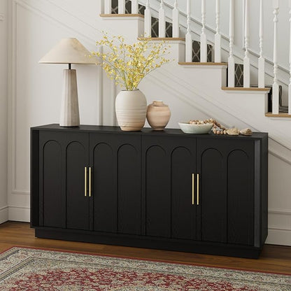 Sideboard Buffet Cabinet with Storage, Modern Accent Cabinet with Arched Doors, 67" Large Modular Media Console, Minimalist Credenza for Living Room Kitchen Dining Room Entryway, Black