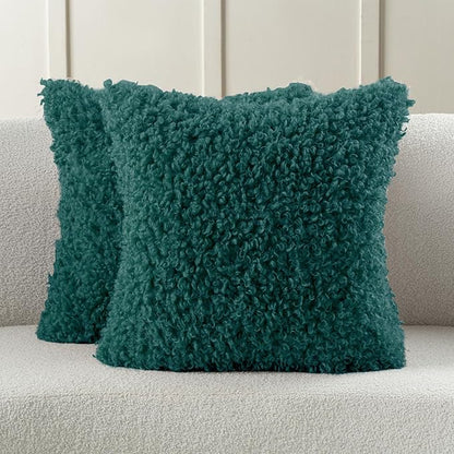 FUTEI Teal Decorative Throw Pillow Covers 26x26 Inch Set of 2,Soft Fluffy Faux Wool Fur Boucle Textured Pillow Shams,Modern Home Decor for Couch Bed Living Room Office
