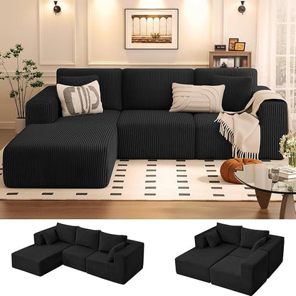 KINGYES 107'' Modular Sectional Sofa, L Shaped Cloud Couch for Living Room, Modern Boneless Sofa with Chaise for Bedroom, Black