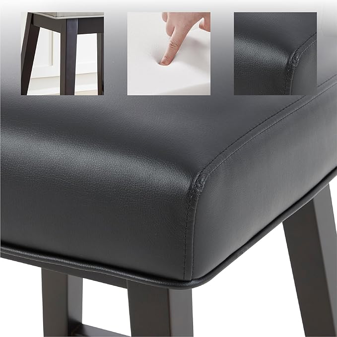 CHITA 26 Inch Counter Height Swivel Bar Stools Set of 2, FSC Certified Modern Upholstered Faux Leather Swivel Barstool Chair with Back, Black