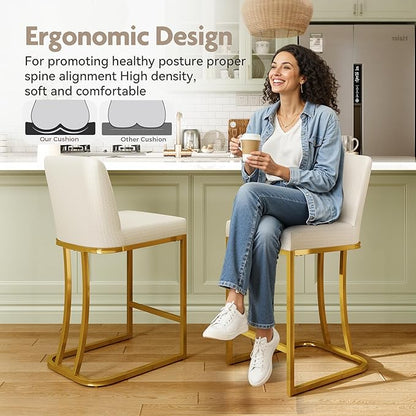 MAISON ARTS Off White 24 Inch Bar Stool with Back for Kitchen Counter, Metal Frame, Faux Leather Seat, Stain & Scratch Resistant, Easy Assemble, Max Load 330 lbs