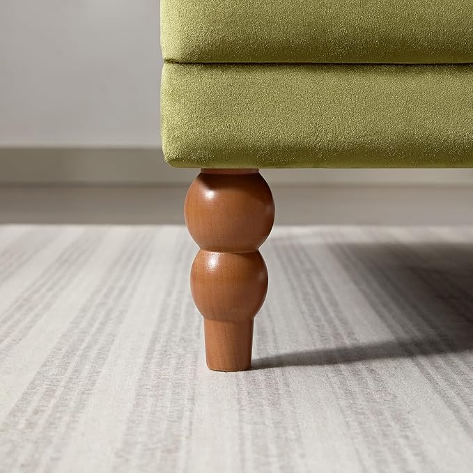 Merax Accent Chair with Circular Armrests, Upholstered Armchair Single Sofa with Vintage Roman Column Legs for Living Room, Bedroom, Study, Ergonomic Lumbar, Velvet, Green