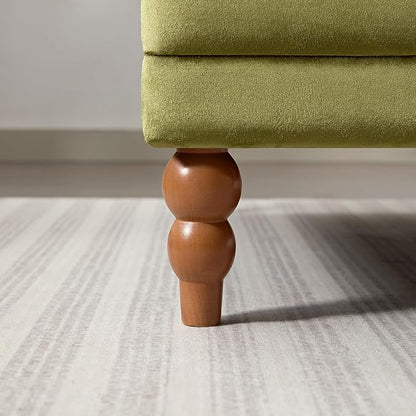 Merax Accent Chair with Circular Armrests, Upholstered Armchair Single Sofa with Vintage Roman Column Legs for Living Room, Bedroom, Study, Ergonomic Lumbar, Velvet, Green