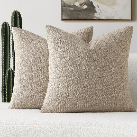 FUTEI Pack of 2 Oatmeal Decorative Throw Pillow Covers 20x20 Inch Soft Cozy Solid Boucle Textured Cushion Case,Modern Home Decor for Couch Bed Living Room