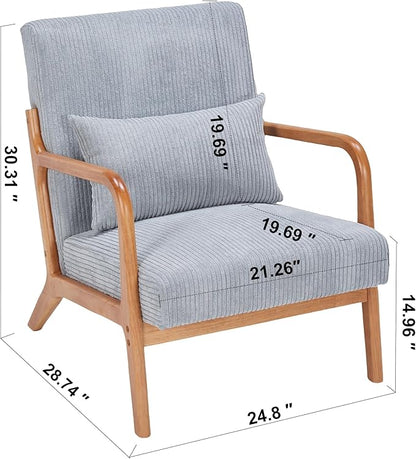 Accent Chairs, Mid-Century Modern Chair with Pillow, Armchair with Solid Wood, Reading Relaxing Leisure Chair for Living Room（Light Grey）