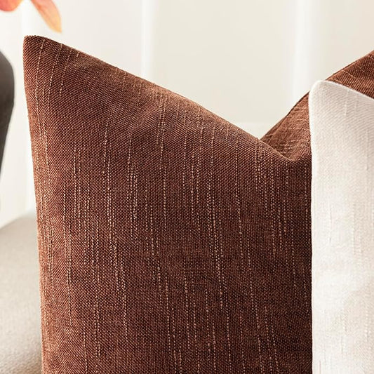 Foindtower Pack of 2 Soft Textured Chenille Throw Decorative Pillow Covers Square Accent Solid Cushion Cover Cozy Neutral Farmhouse Pillow Case for Couch Sofa Bedroom Living Room 20x20 Inch,Red Taupe