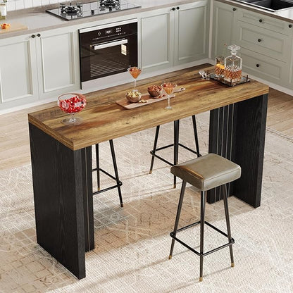Tribesigns Home Bar Unit, 55.12-Inch Bar Table with a Spacious Tabletop, Modern Freestanding Mini Bar for Home Kitchen, Living Room, Balcony, Basement, Brown & Black