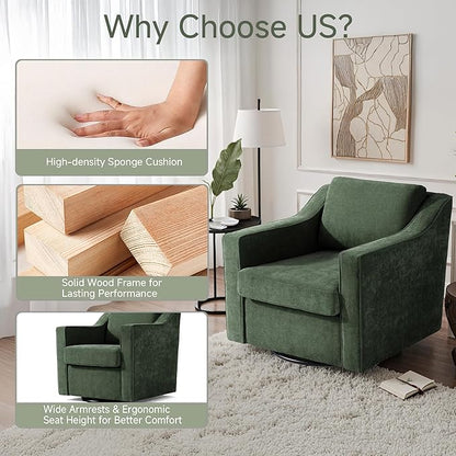 UIXE Swivel Accent Chairs Set of 2, Chenille Upholstered Arm Chair for Living Room, Modern Club Armchair Comfy Single Sofa Bedroom Reading Seat with Lumbar Pillow - Green