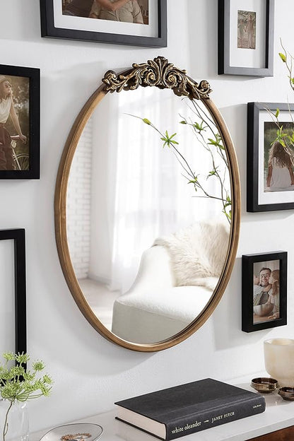 Kate and Laurel Arendahl Ornate Glam Oval Wall Mirror, 18 x 24, Antique Gold, Beautiful Bohemian Mirror for Wall