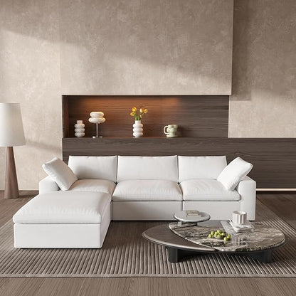 Cloud Couch Modular Sectional Sofa with Storage Ottoman,L Shaped Couch for Living Room,120.45inch Down Filled 4 Seater Convertible Sectional Sofas,Covers Washable&Replaceable (White)