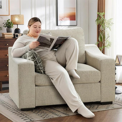 ELUCHANG 47" W Oversized Accent Chair, Linen Fabric Modern Chair with Deep Seat, Washable Covers, Comfy Upholstered Large Chair Armchair Sofa Chair Reading Chair for Living Room Bedroom Office,Oatmeal