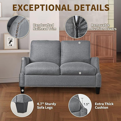 3 Piece 6-Seater Living Room Sofa Set, Modern Upholstered 3-Seater Sofa, Loveseat & Armchair, Handmade Nailhead Trim, Ergonomic Deep-Seat Couch for Living Room, Bedroom, Apartment, Gray