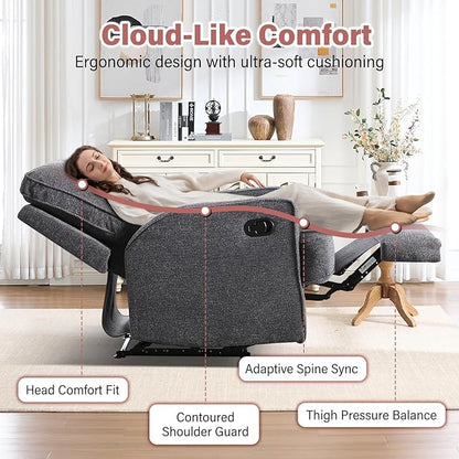 INZOY Manual Recliner with Thicker Backrest, Soft Fabric Manual Recliner with Overstuffed Cushion, Heavy Duty Reclining Sofa for Living Room Bedroom Apartment, Grey