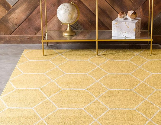Unique Loom Trellis Frieze Collection Area Rug - Geometric (5' 1" x 8', Yellow/ Ivory)