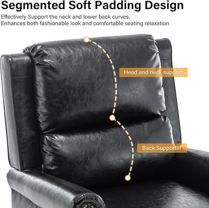 Faux Leather Recliner Chair, Modern Pushback Armchair with Adjustable Backrest & Footrest for Bedroom, Living Room, Black, Set of 1