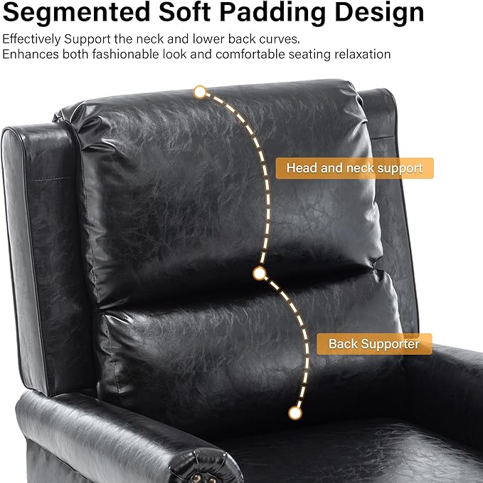 Faux Leather Recliner Chair, Modern Pushback Armchair with Adjustable Backrest & Footrest for Bedroom, Living Room (Black,Set of 1)