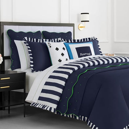 Kate Spade New York 5 of Spades Reversible Decorative Pillow, 14" x 20" Throw Pillow for Bed or Sofa, Cotton Cover, Black, White, Blue and Green, 14 x 20, Multi