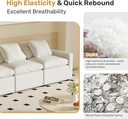 Large Convertible Modular Couches, L - Shape Couch with Optional Ottoman,Down Fill Sectional Sofa for Living Room(Beige)