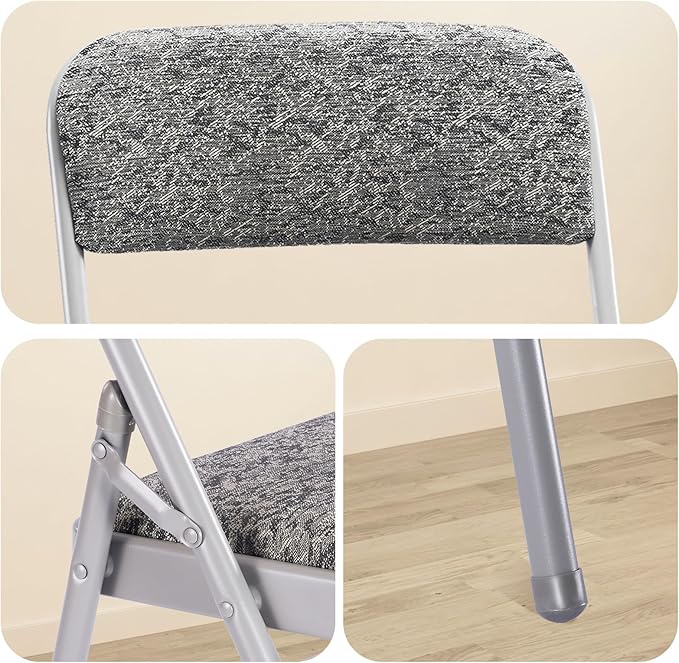 2 Pack Folding Chairs with Fabric Padded Cushion and Back, Commercial Grade Metal Chairs with Comfortable Fabric Cushion for Home and Office, for Indoor and Outdoor Events (2, Gray-Fabric)