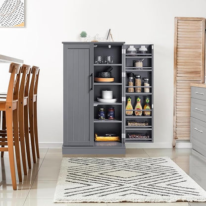 Yaheetech Storage Cabinet, Kitchen Pantry Cabinet with Door and 6 Adjustable Shelves, Storage Organizer for Living Room, Laundry, Bathroom, Gray