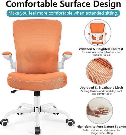 FelixKing Office Chair, Ergonomic Desk Chair Breathable Mesh Chairs Adjustable High Back Lumbar Support Flip-up Armrests, Executive Rolling Swivel Comfy Computer Chairs Home Office Sunset Orange