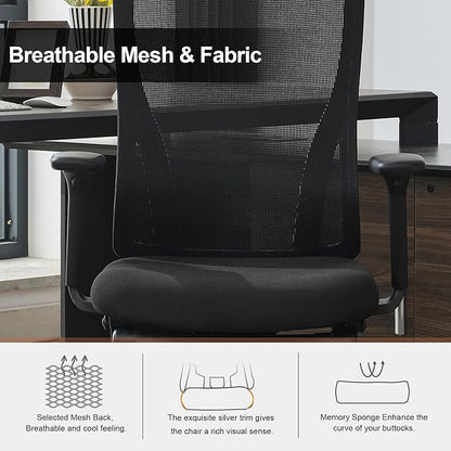Okeysen High Back Ergonomic Mesh Office Chair, Adjustable Swivel Computer Desk Chair with Padded Seat, Armrests, and S-Shaped Lumbar Support for Home Office