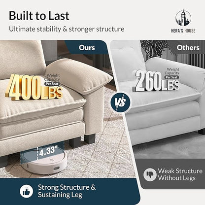 HERA'S HOUSE 124" Modular Sectional Sofa, Oversized Couches for Living Room, Comfy Cloud Couch 3-Seater Deep Seat Sofa with Throw Pillow, Chenille Beige