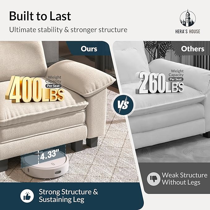 HERA'S HOUSE 158" Modular Sectional Sofa, Oversized Couches for Living Room, Comfy Cloud Couch 4-Seater Deep Seat Sofa with Throw Pillow, Chenille Beige