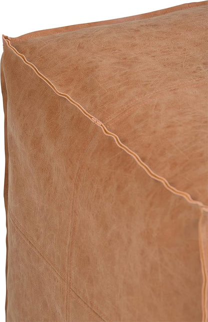SIMPLIHOME Brody 18-inch Wide Square Pouf in Distressed Brown Vegan Faux Leather, Boho-Style Ottoman, Footstool or Extra Seating for Living Room, Assembled