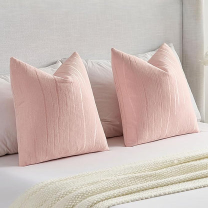 FUTEI Pink Chenille Decorative Throw Pillow Covers 22x22 Inch Set of 2,Soft Embossed Striped Textured Cushion Case,Modern Home Decor for Couch Bed Living Room