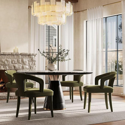 Olive-Green Velvet Dining Chairs Set of 4, Modern Upholstered Solid Wood Kitchen Chairs for Dining Room/Living Room/Restaurant