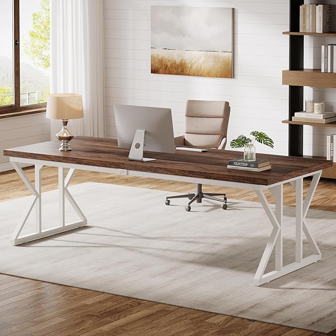 Tribesigns 78.74-Inch Large Executive Desk, Industrial Home Office Computer Desk, Simple Long Writing Study Table Business Furniture (Rustic Brown/White)