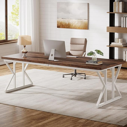 Tribesigns 78.74-Inch Large Executive Desk, Industrial Home Office Computer Desk, Simple Long Writing Study Table Business Furniture (Rustic Brown/White)