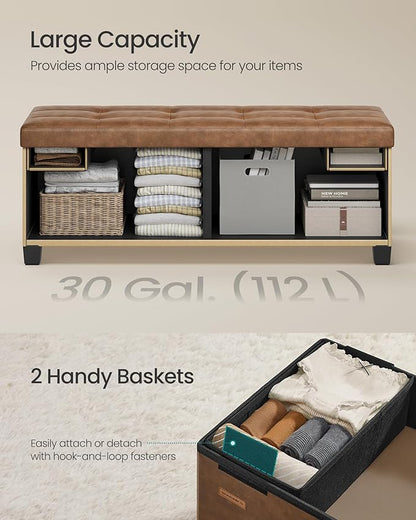 SONGMICS Storage Ottoman, Storage Bench with Legs,15 x 43 x 15.7 Inches, Ottoman Bench, 30 Gal. (112 L), Synthetic Leather, for Living Room, Entryway, Coffee Brown ULSF0514K03