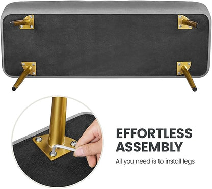 Yaheetech Ottoman with Storage, Velvet Entryway Bench with Safety Hinge, Upholstered Bench with Seating for Bedroom, Living Room, Holds up to 519 lb, Gray