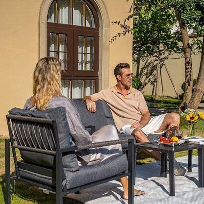 Metal Patio Furniture Set w/Fire Pit Table, 6-Piece Modern Outdoor Conversation Set with 5-Inch Thick Cushions, Outdoor Furniture Set for Garden, Backyard, Balcony, Poolside (Dark Grey)