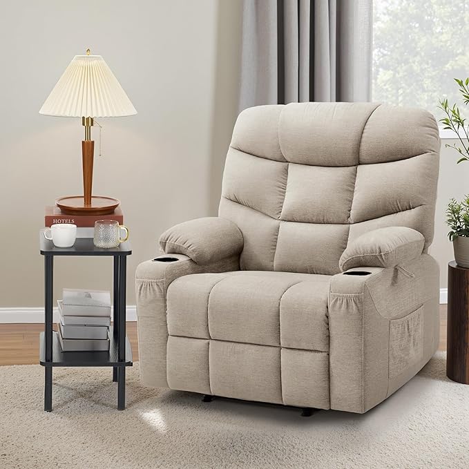 MCombo Oversized Power Lift Recliner Chair with Extended Footrest for Elderly People, Fabric R7289 (Oatmeal, Medium-Oversize)