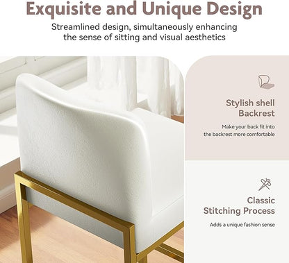 ALPHA HOME 24 Inch Bar Stools Set of 3, Kitchen Counter Stools with Backs, PU Leather Barstools, White Bar Stools with Upholstered Footrest, Sturdy Chromed Metal Steel Frame, White