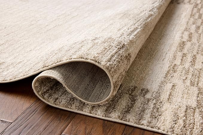 Loloi Chris Loves Julia Calvin Collection CLV-04 Ivory/Pebble 7'-10" x 10' Area Rug Checkered Neutral Soft Living Room Bedroom Carpet