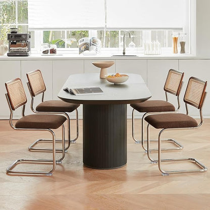 Brown Rattan Dining Chairs Set of 2, Wooden Mid-Century Modern Kitchen Chairs, Mesh Back Cane Dining Room Chairs, Cesca Chair with Metal Chrome Legs