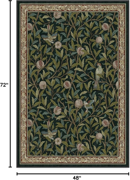 RUGGABLE x Morris & Co Washable Area Rug – Pomegranate Blue Green 4x6, Stain-Resistant, Non-Slip – Medium Machine Washable Rugs for Living Room, Bedroom, Hallway, Entryway & Office–with Cushioned Pad