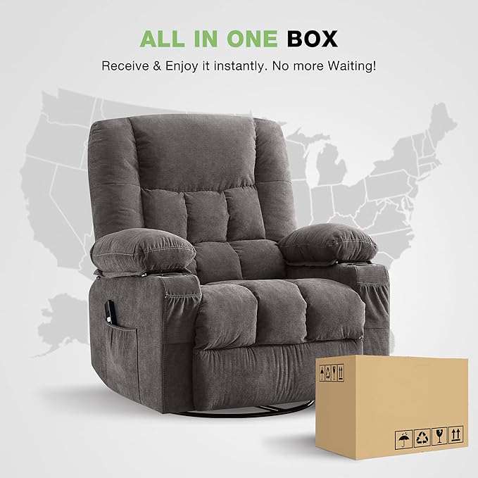 Power Recliner Chair with Rocking Function for Adults,Oversized Swivel Recliner with 2 Cup Holders,Side Pocket for Living Room