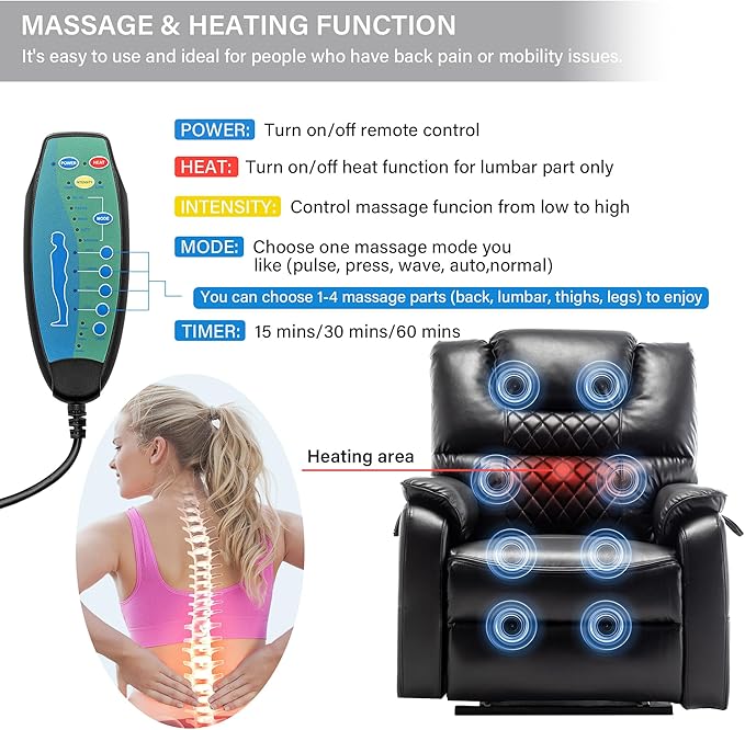 Power Lift Recliner Chair Recliners for Elderly,Lay Flat Air Leather Recliner with Heat and Massage,Dual Motor Lounge Recliners for Living Room