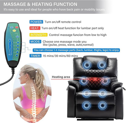 Power Lift Recliner Chair Recliners for Elderly,Lay Flat Air Leather Recliner with Heat and Massage,Dual Motor Lounge Recliners for Living Room