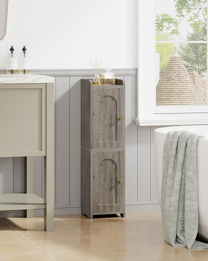 Bathroom Storage Cabinet, Corner Floor Cabinet with 2 Doors and Adjustable Shelf, Narrow Toilet Paper Cabinets, Bathroom Organizer for Small Spaces, 7.9" D x 7.9" W x 29.5" H Greige
