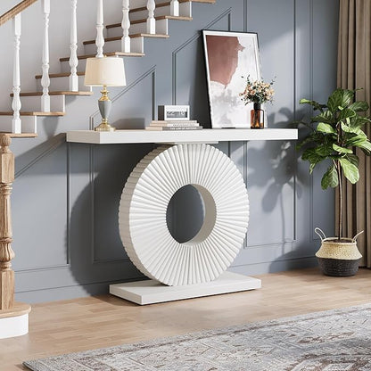 Tribesigns Modern Entryway Console Table, 39 inch Wooden Narrow Sofa Table Behind Couch with Geometric Base, Contemporary Accent Table for Living Room, Entrance, Hallway, White