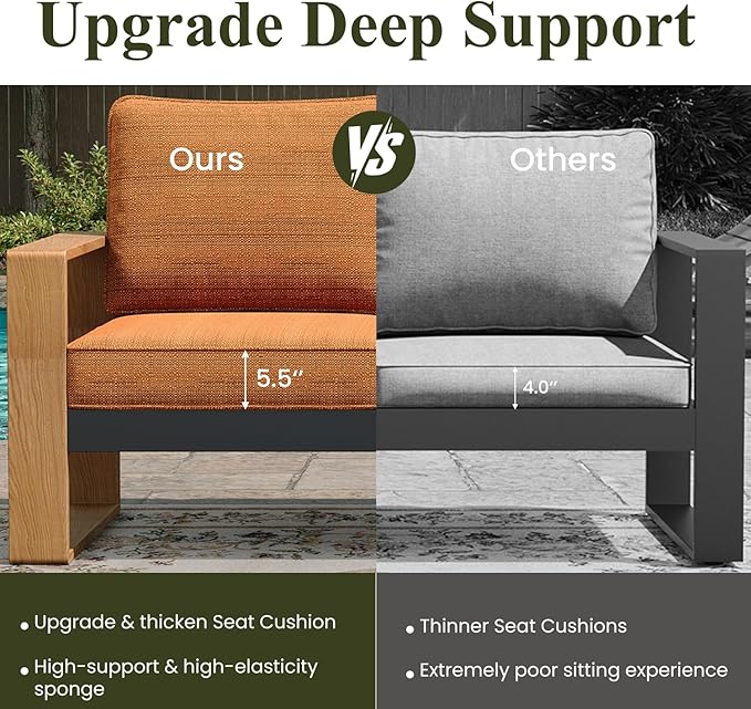 LayinSun 4 Pieces Aluminum Patio Furniture Set with Coffee Table, Oversized Seat with Hight Back, Outdoor Conversation Sets for Porch, Balcony, Deck