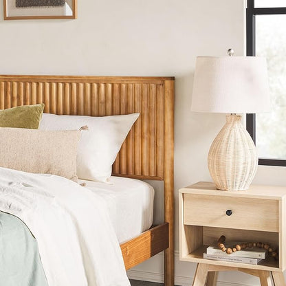 Walker Edison Queen Modern Reeded Headboard Solid Wood Bed, Queen Size, Blonde