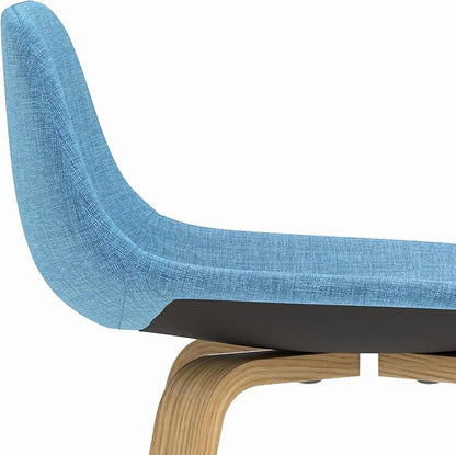 SIMPLIHOME Randolph Counter Stools (Set of 2) - 28 Inch Seat Height Upholstered Bentwood Kitchen Seats in Medium Blue Polyester Linen, Mid Century Modern Seating with Curved Backrest and Footrest