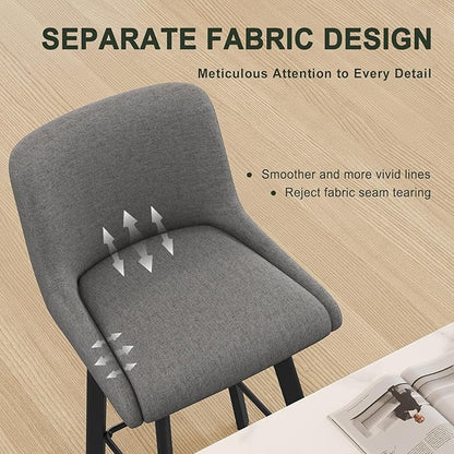Swivel Bar Stools Set of 4, 30''H Upholstered Barstools with Backs, Modern Counter Height Bar Stool Chairs for Kitchen Island, Metal Legs, Fabric, Gray Counter Stools